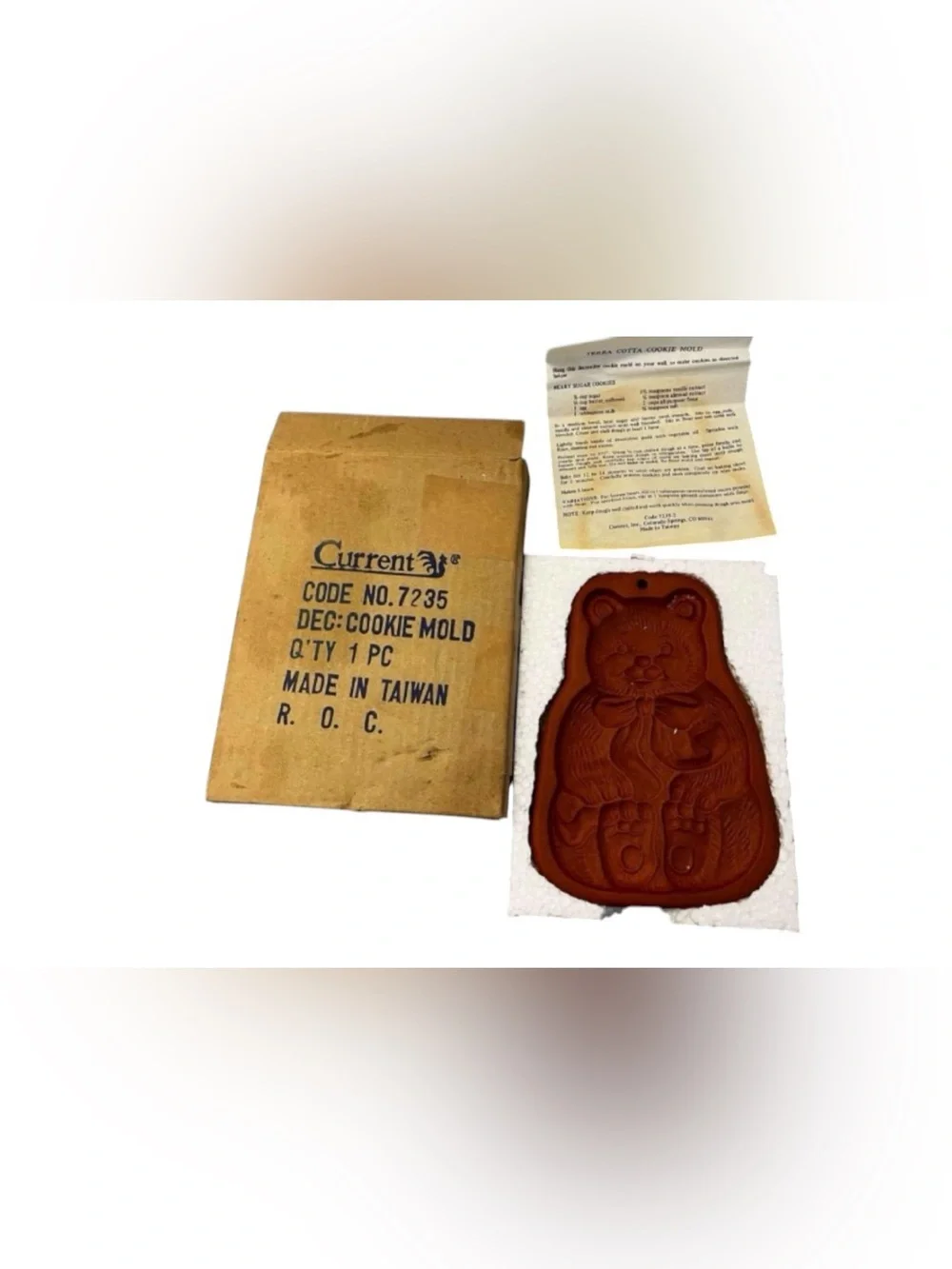 Vintage Current Inc. Terracotta Teddy Bear Cookie Mold W/ Box & Recipe